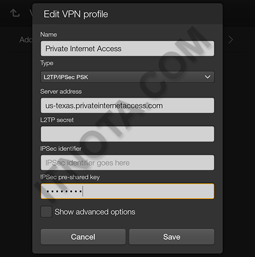 Kindle Fire HDX Edit VPN Profile
